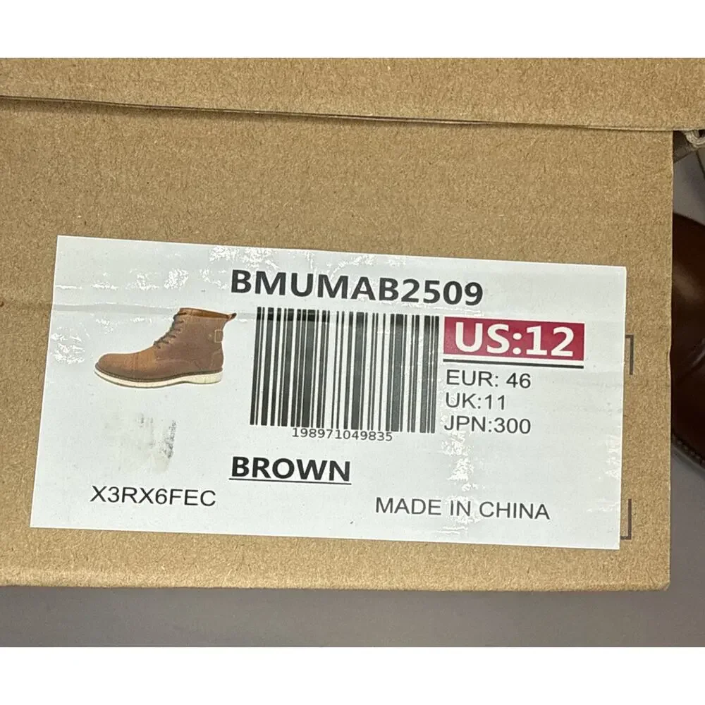 Bruno Marc Men's Motorcycle Combat Boots Lace-Up Casual Dress Size 12 Brown